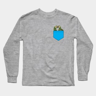 Macaw Parrot Pocket Cyan Long Sleeve T-Shirt